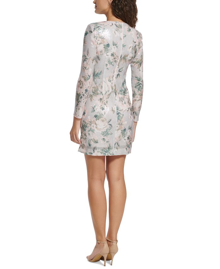 Eliza J Women's Floral Sequin Long Sleeve Cocktail Dress Gray Size 8