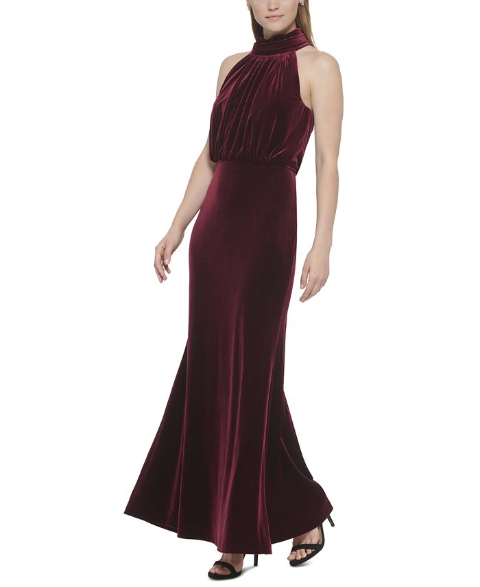 Eliza J Women's Halter Neck Blouson Sleeveless Velvet Gown Red Size 4 Petite