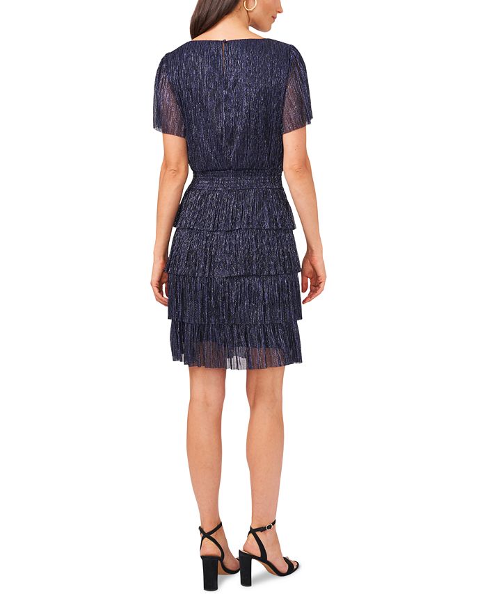 MSK Women's Metallic Tiered Fit & Flare Dress Blue Size X-Large