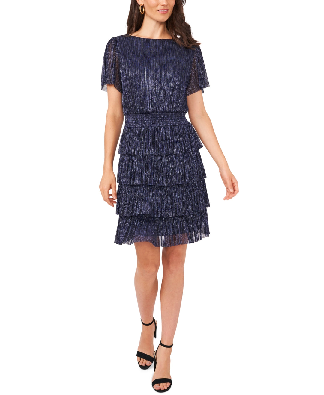 MSK Women's Metallic Tiered Fit & Flare Dress Blue Size X-Large