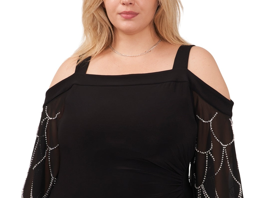 MSK Women's Cold Shoulder Beaded Sleeve Top Black Size 3X