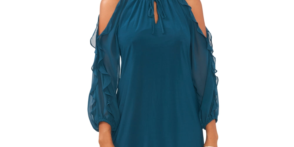 MSK Women's Cold Shoulder Split Neck Dress Blue Size Large