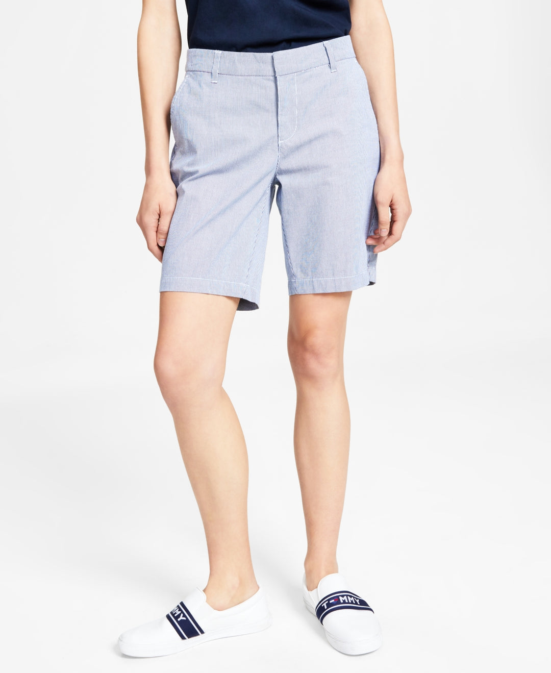 Tommy Hilfiger Women's Th Flex 9 Inch Hollywood Chino Shorts Blue Size 10