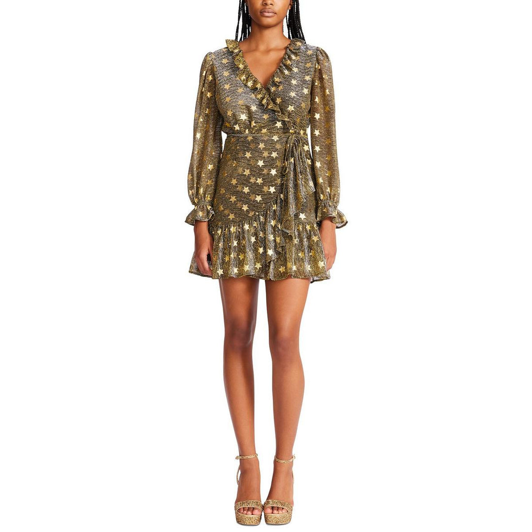 Betsey Johnson Women's Faux Wrap Metallic Star Dress Yellow Size X-Large