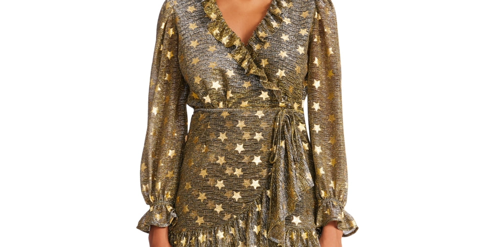 Betsey Johnson Women's Faux Wrap Metallic Star Dress Yellow Size X-Large