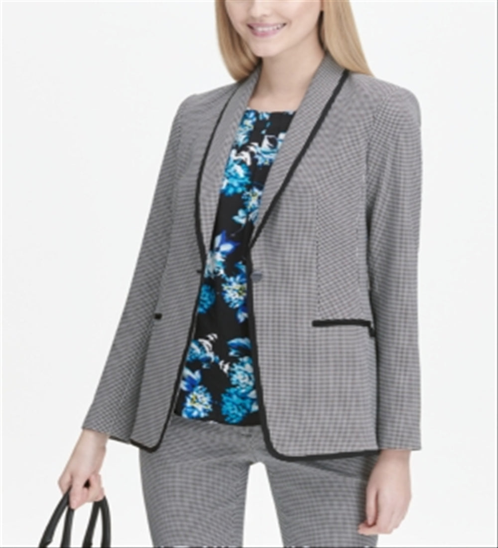 Calvin Klein Women's Printed One Button Blazer Gray Size 12