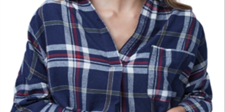 French Connection Women's Stacci Cotton Plaid Shirt Blue Size Medium