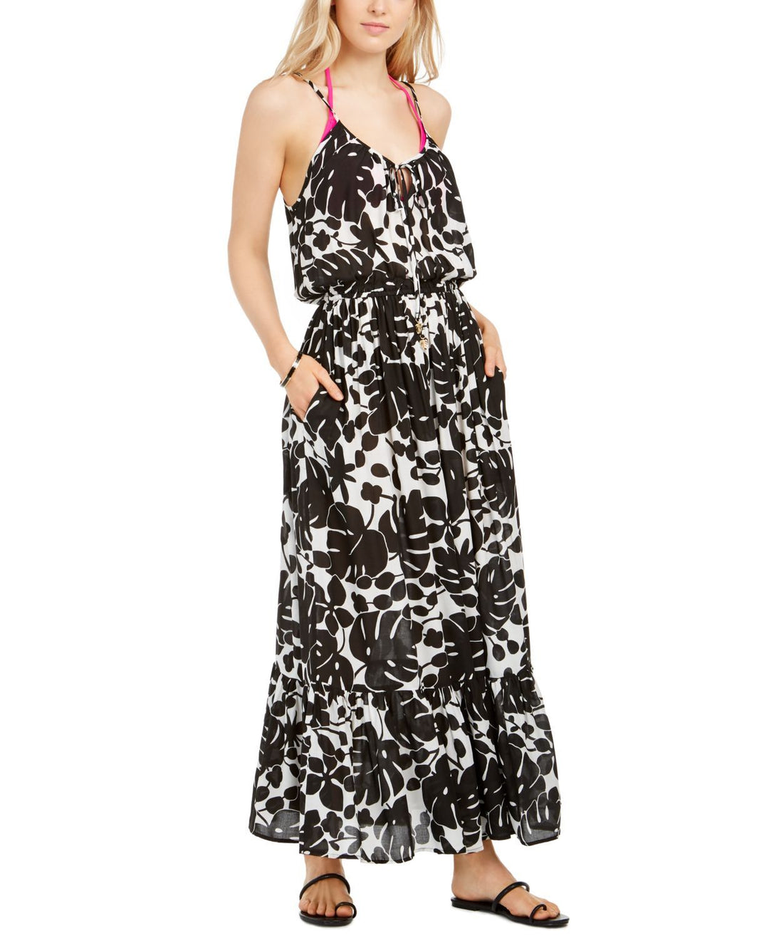 Kate Spade New York Women's Printed Cover Up Maxi Dress Swimsuit Black Size Small