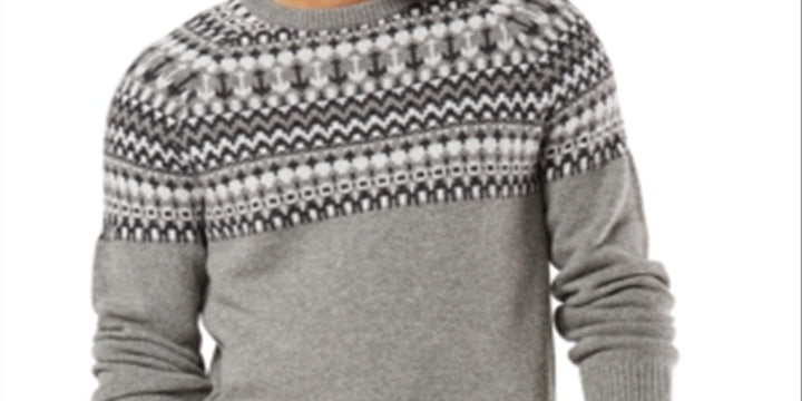 Dockers Men's Fair Isle Long Sleeve Crew Neck Wool Blend Sweater Gray Size Large
