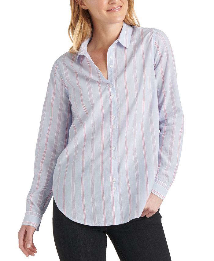 Lucky Brand Women's Classic Stripe Button Up Shirt Blue Size X-Large