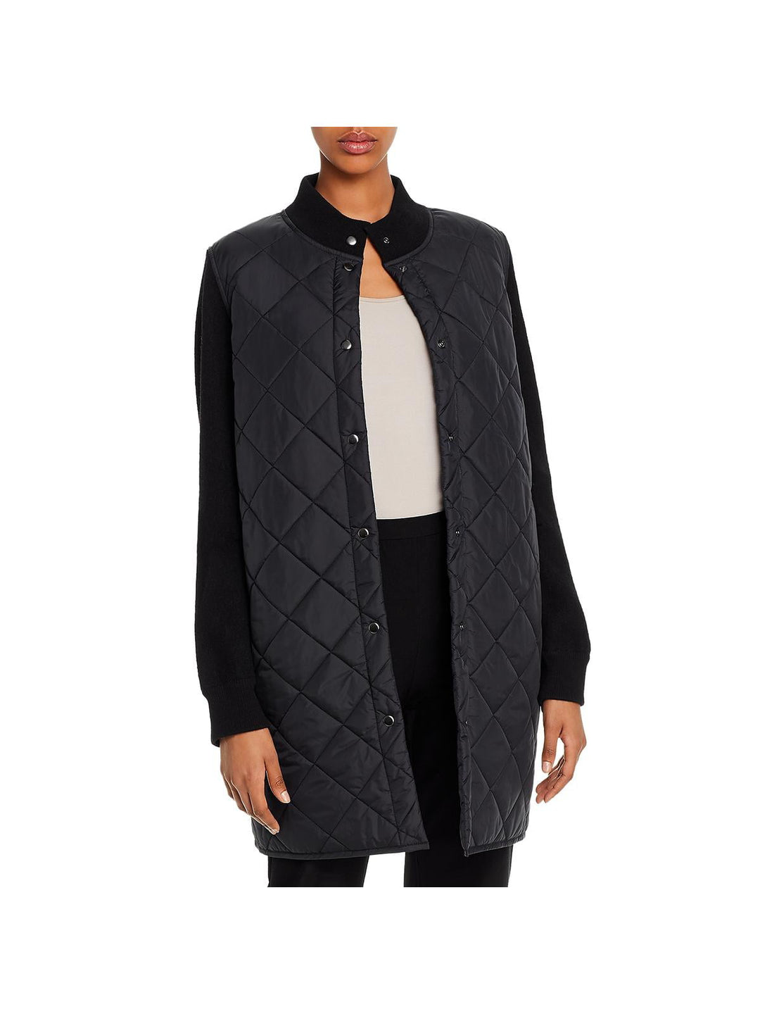 Eileen Fisher Women's Mixed Media Stand Collar Jacket Black Size Large