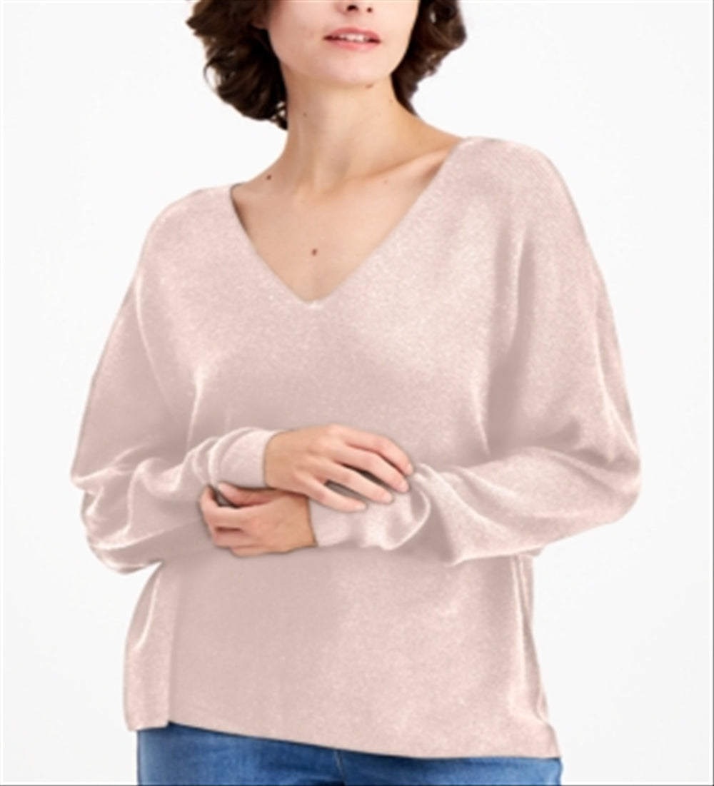 Eileen Fisher V-Neck Drop-Shoulder Sweater Pink Size L