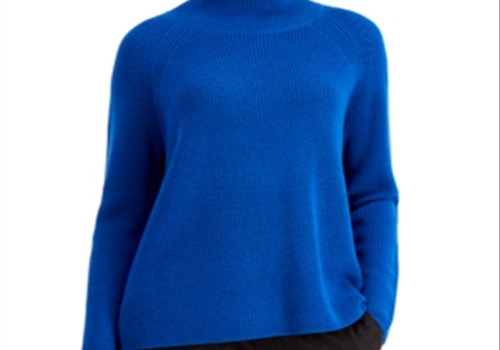 Eileen Fisher Raglan Sleeve Merino Wool Turtleneck Sweater Blue Size L