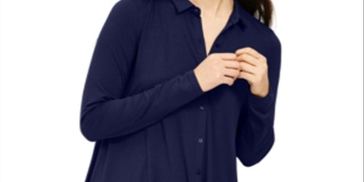 Eileen Fisher Women's Point Collar Button Up Tunic Blue Size Medium