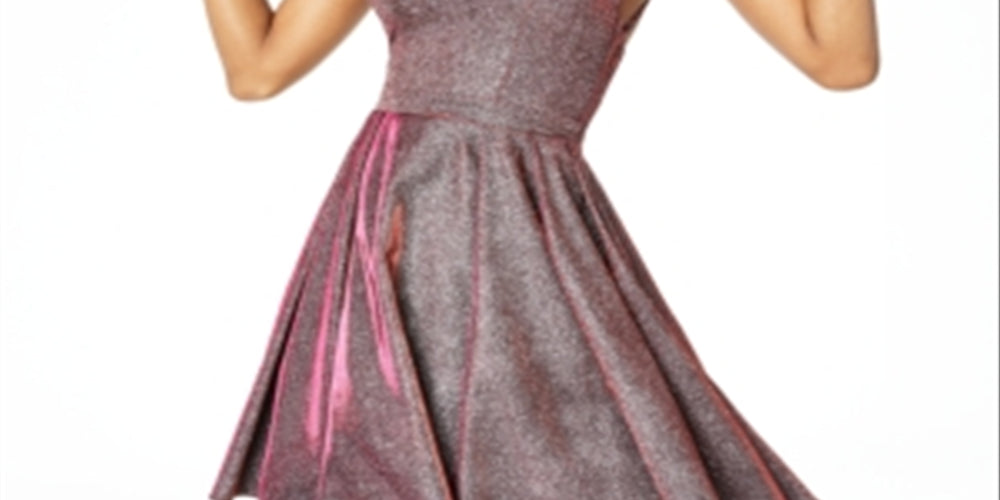 Sequin Hearts Women's Shimmering Sleeveless V Neck Above The Knee Fit Flare Evening Dress Pink Size 0