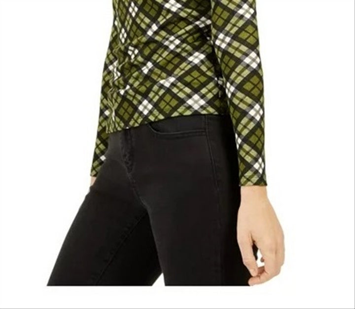 Michael Kors Women's Glen Plaid Long Sleeves Top Green Size Petite Small