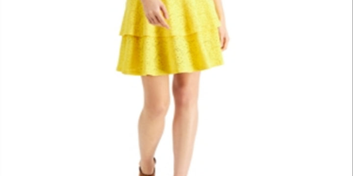 Michael Kors Women's Jacquard Floral Tiered Dress Yellow Size X-Large