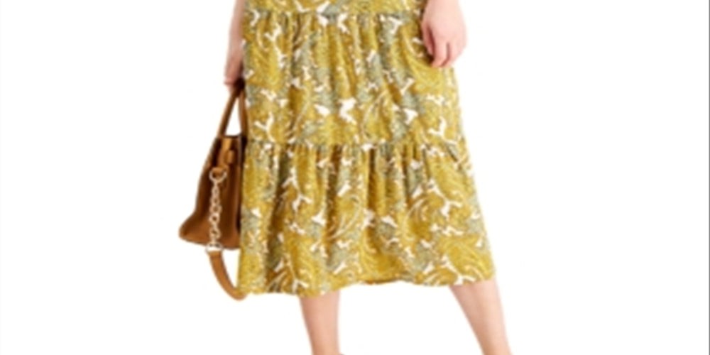 Michael Kors Women's Paisley Smocked Midi Dress Yellow Size Medium