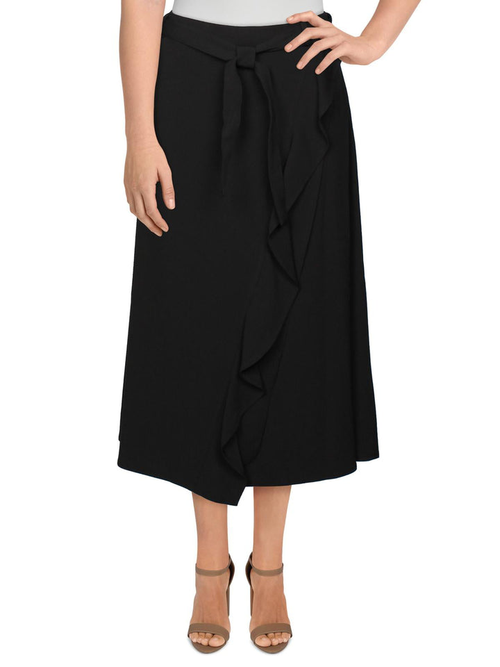 Calvin Klein Women's Ruffled Wrap A Line Skirt Black Size 8