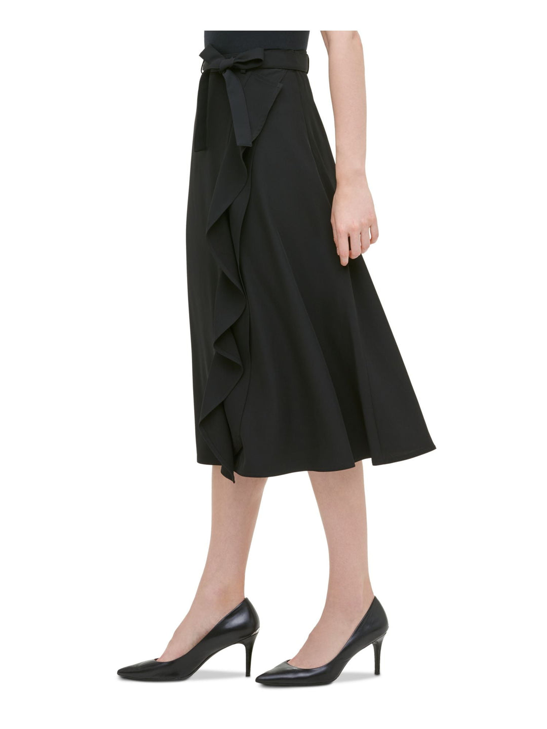 Calvin Klein Women's Ruffled Wrap A Line Skirt Black Size 8
