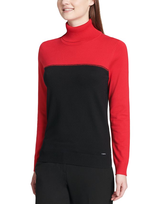 Calvin Klein Women's Colorblocked Turtleneck Sweater Red Size X-Large