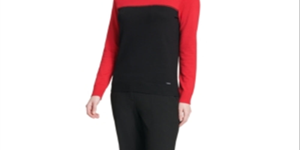 Calvin Klein Women's Colorblocked Turtleneck Sweater Red Size X-Large