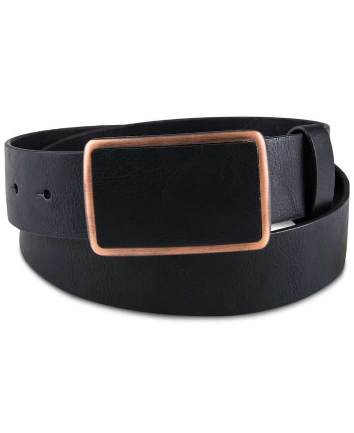 Sun + Stone Men's Bonded Leather Plaque Buckle Belt Black Size Regular