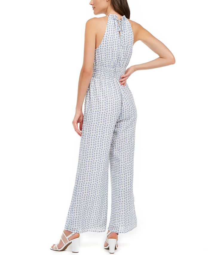 Moon River Women's Polka Dot Halter Neck Wide Leg Jumpsuit White/Blue Size S