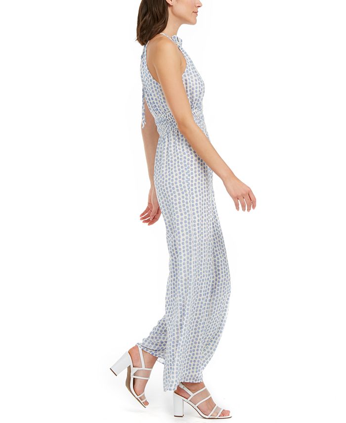 Moon River Women's Polka Dot Halter Neck Wide Leg Jumpsuit White/Blue Size S