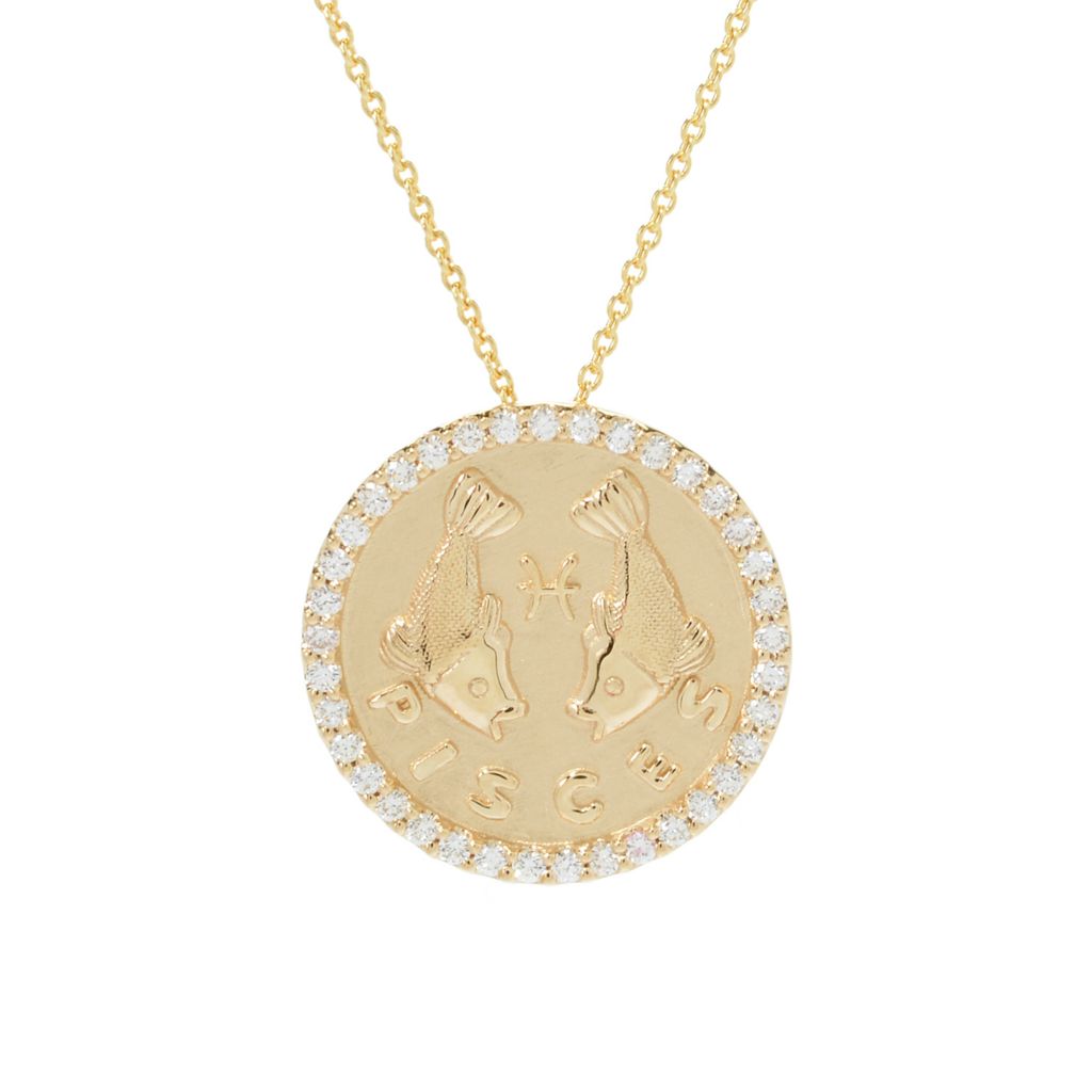 Beverly Hills Elegance 14K Gold 0.40ctw Diamond Zodiac Pendant w/ 16"+2" Chain