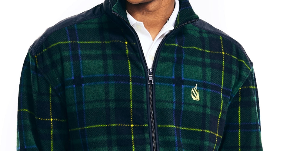 Nautica Men's Nautex Plaid Full-Zip Fleece Jacket Green Size Small