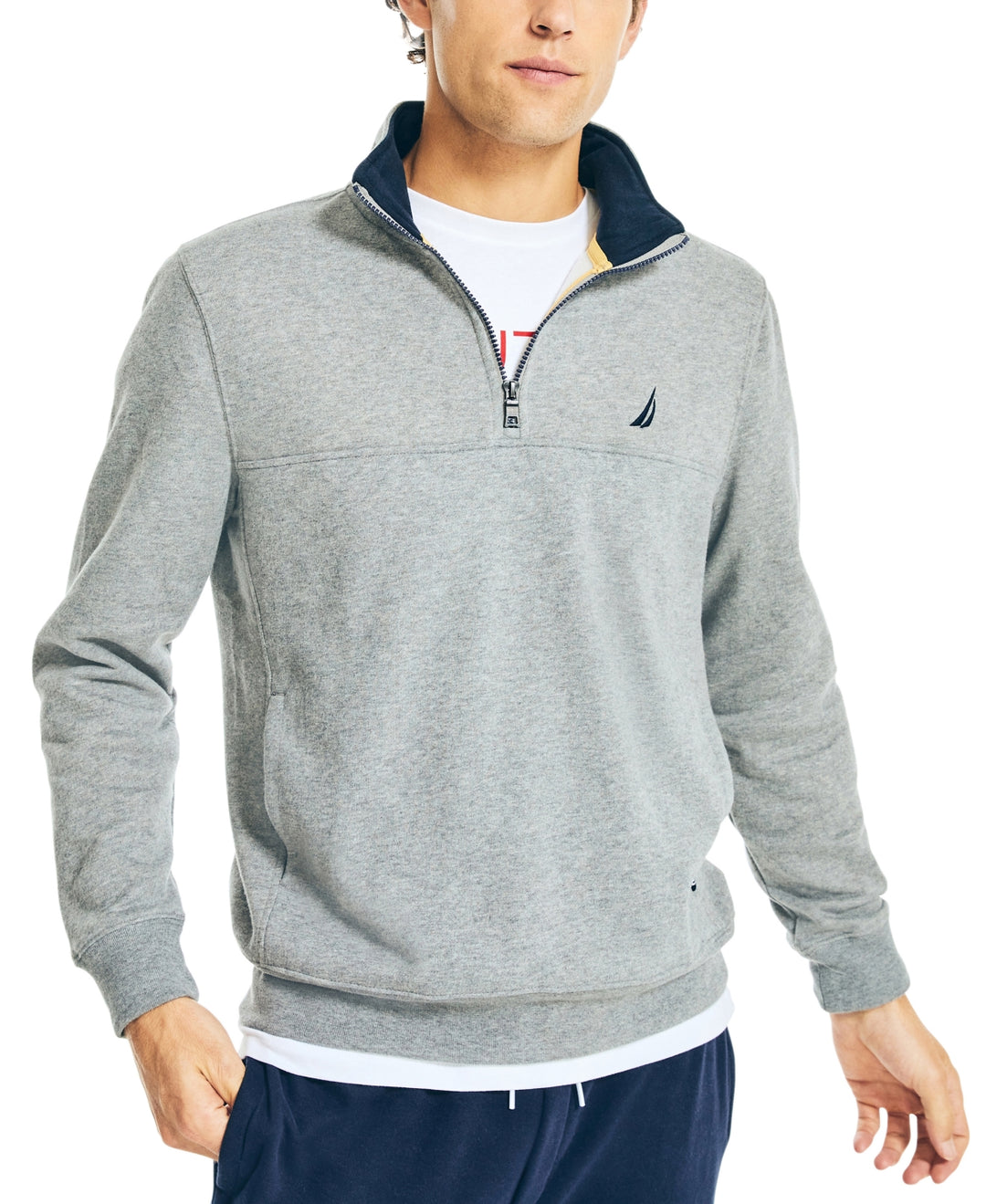 Nautica Men's J Class Classic Fit Quarter Zip Fleece Sweatshirt Gray Size X-Small
