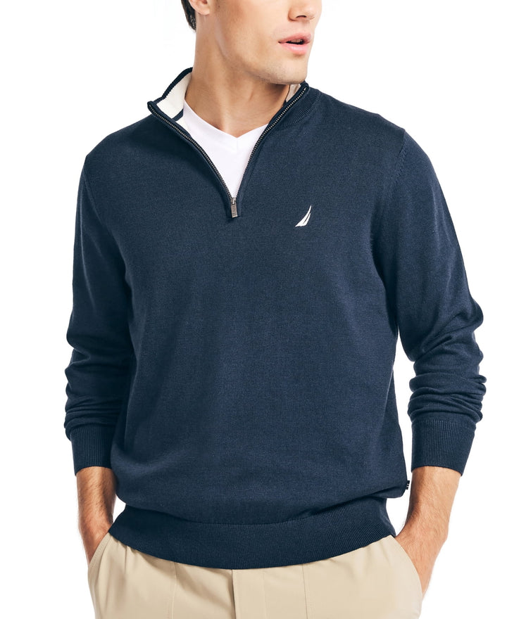 Nautica Men's Navtech Performance Classic Fit Solid Quarter Zip Sweater Blue Size XXX-Large