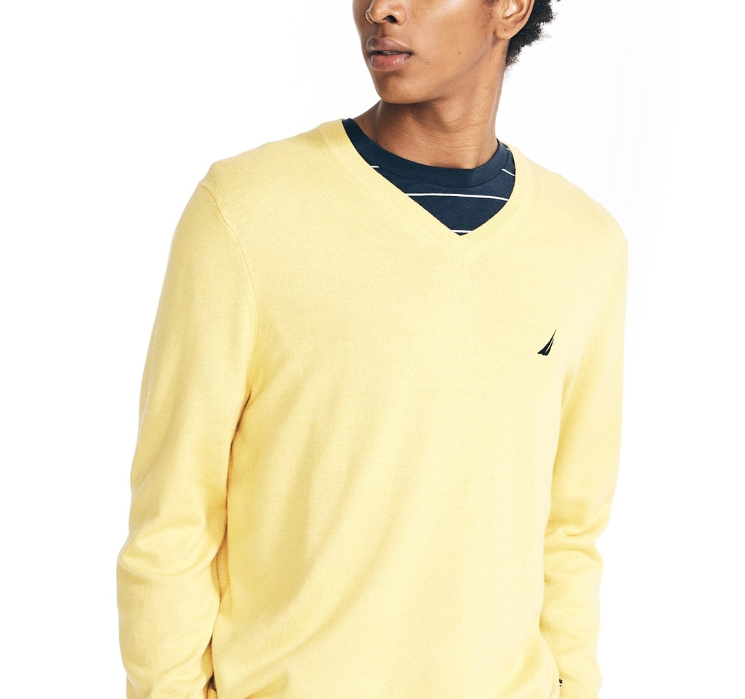 Nautica Men's Navtech Performance Classic Fit Soft V Neck Sweater Yellow Size Small