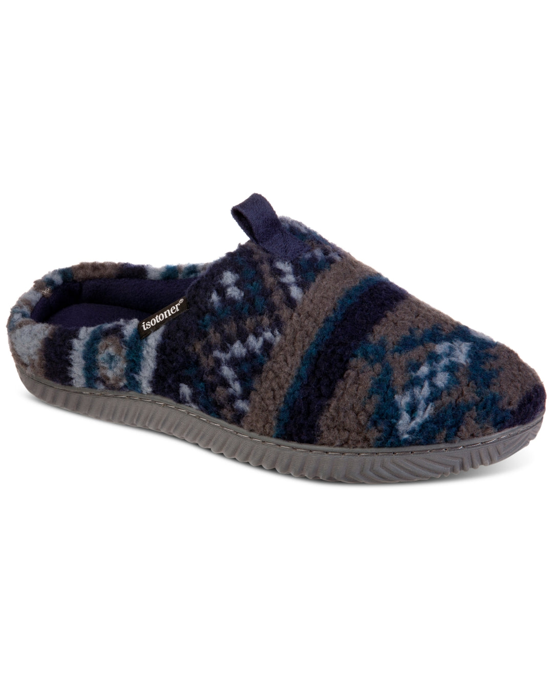 Isotoner Men's Fairisle Hoodback Slipper Blue