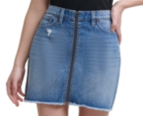 Calvin Klein Women's Zip Front High Rise Denim Skirt Blue Size 25