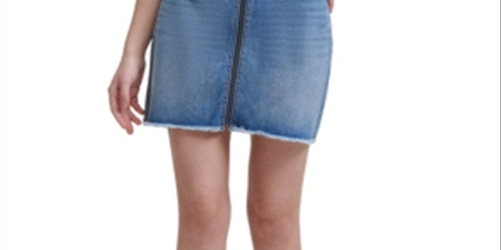 Calvin Klein Women's Zip Front High Rise Denim Skirt Blue Size 25