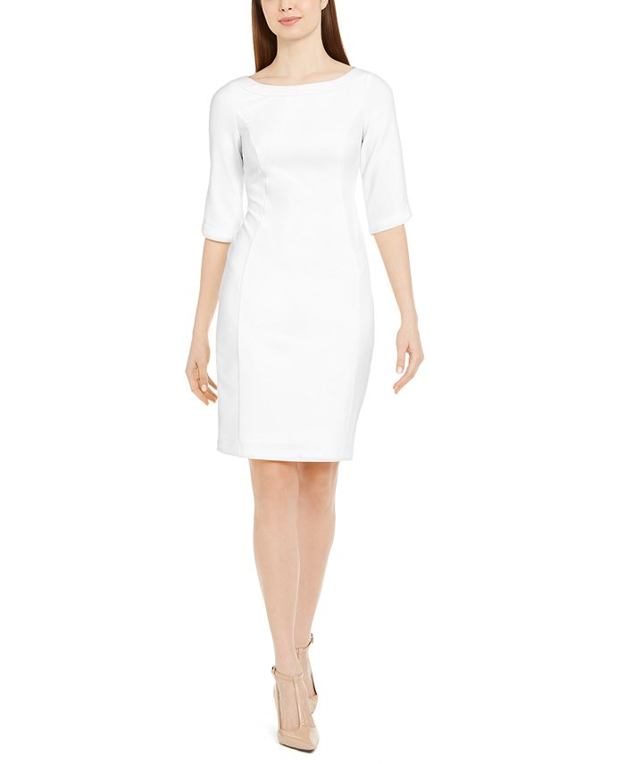 Calvin Klein Women's 3/4 Sleeve Sheath Dress White Size 4 Petite