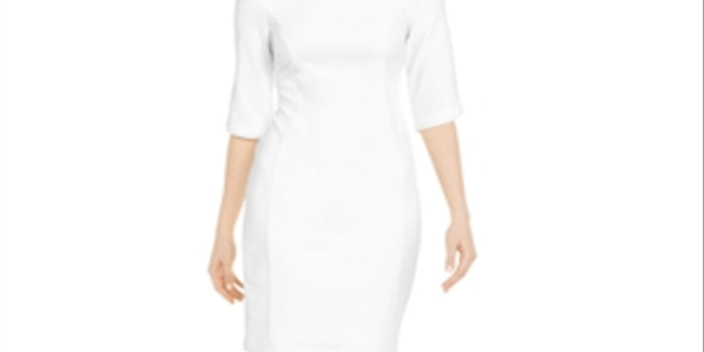 Calvin Klein Women's 3/4 Sleeve Sheath Dress White Size 4 Petite