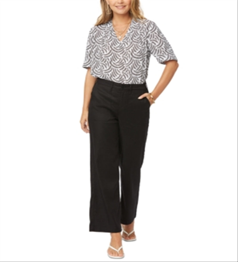 NYDJ Women's The Trouser Linen Blend Pants Black Size 2