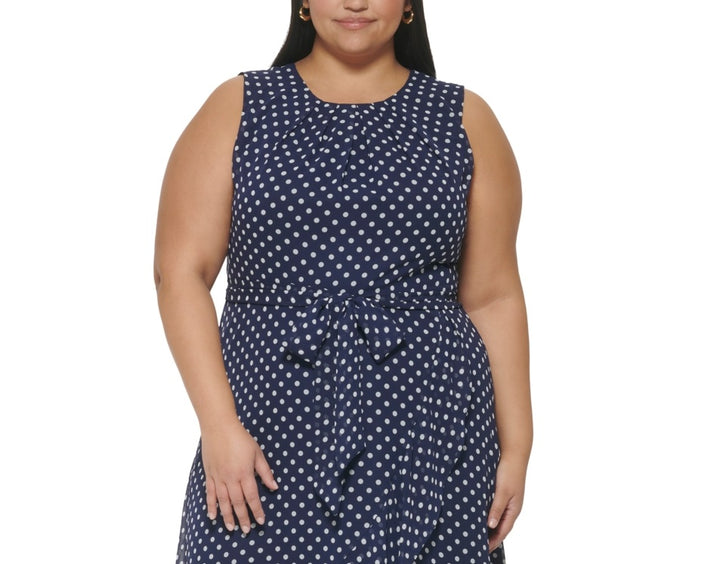 Jessica Howard Women's Dot Print Sleeveless Dress Blue Size 22W