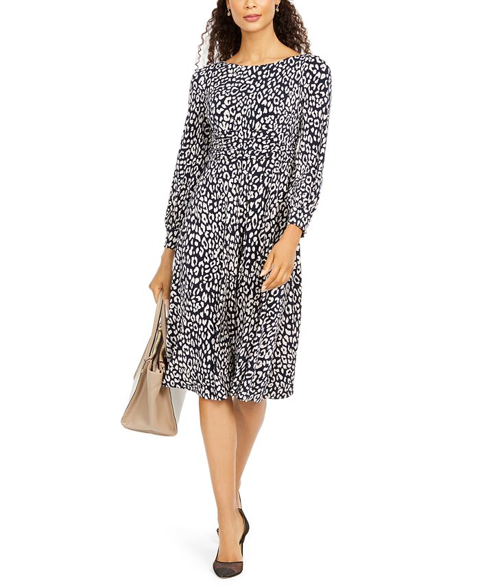 Jessica Howard Women's Animal Print A Line Dress Blue Size 8 Petite