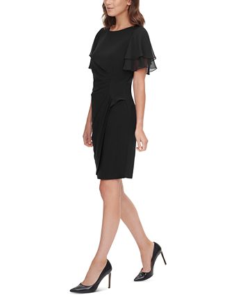 Jessica Howard Women's Chiffon Sleeve Sheath Dress Black Size 8Petite