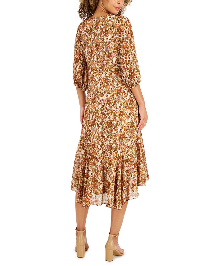 Taylor Women's Sheer Floral Print Midi Dress Brown Size 4 Petite