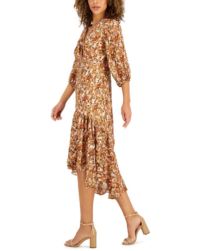 Taylor Women's Sheer Floral Print Midi Dress Brown Size 4 Petite