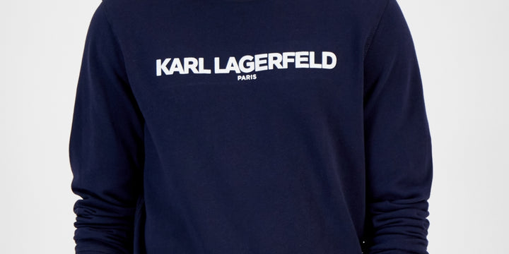 Karl Lagerfeld Paris Men's Slim Fit French Terry Logo Sweatshirt Blue Size Medium