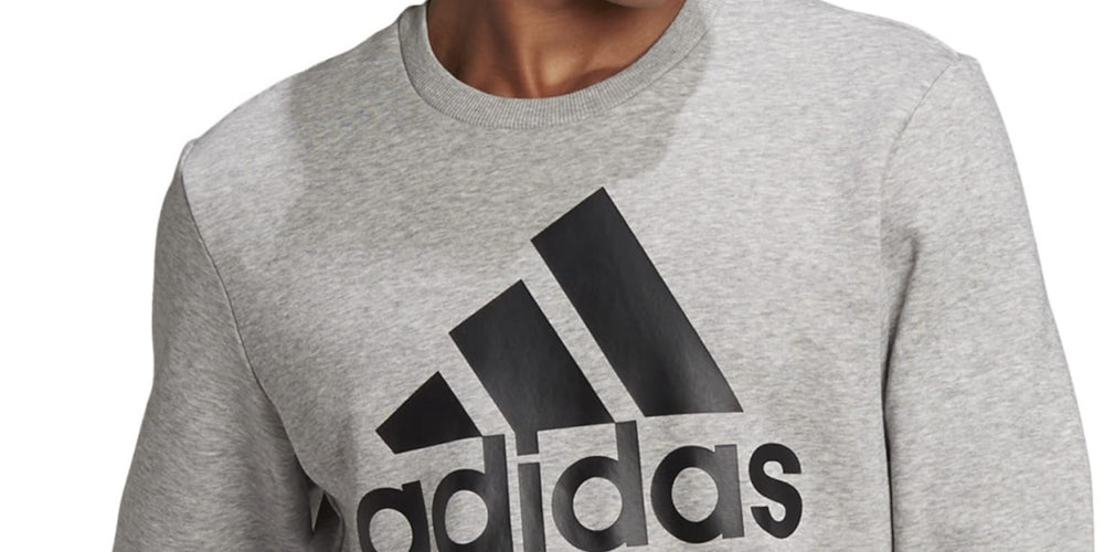 adidas Men's Fleece Crewneck Logo Sweatshirt Gray Size Small