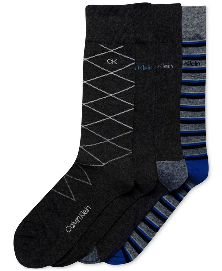 Calvin Klein Men's 4 Pack Multi Pattern Dress Crew Socks Black Size Regular