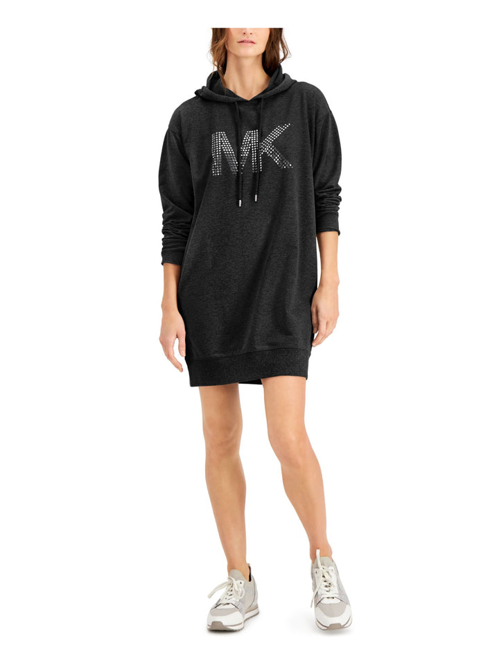 Michael Kors Women's Rhinestone Long Sleeve Above The Knee Active Wear Dress Black Size X-Large