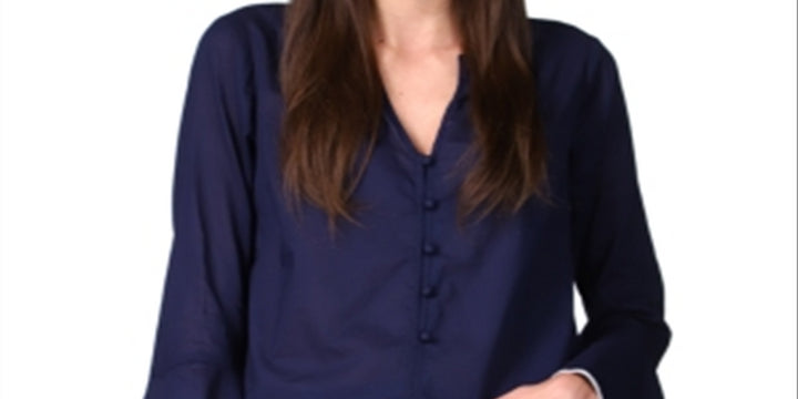 Michael Kors Women's Cotton Flounce Sleeve Top Blue Size X-Large
